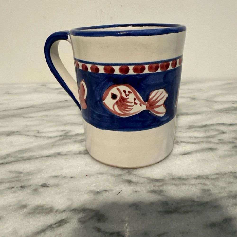 Vietri Blue and White Ceramic Mug pesce fish signed Giovanni VIETRI